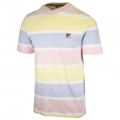FILA Men's Multicolor Pastel Pink Blue Yellow Striped S/S T-Shirt (164)