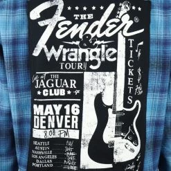 Wrangler Men's Aqua Blue Plaid Fender Back Graphics L/S Flannel Shirt