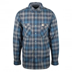 Carhartt Men's Navy Cerulean Blue Grey Plaid Snap Front L/S Woven Shirt (S06) New Arrivals