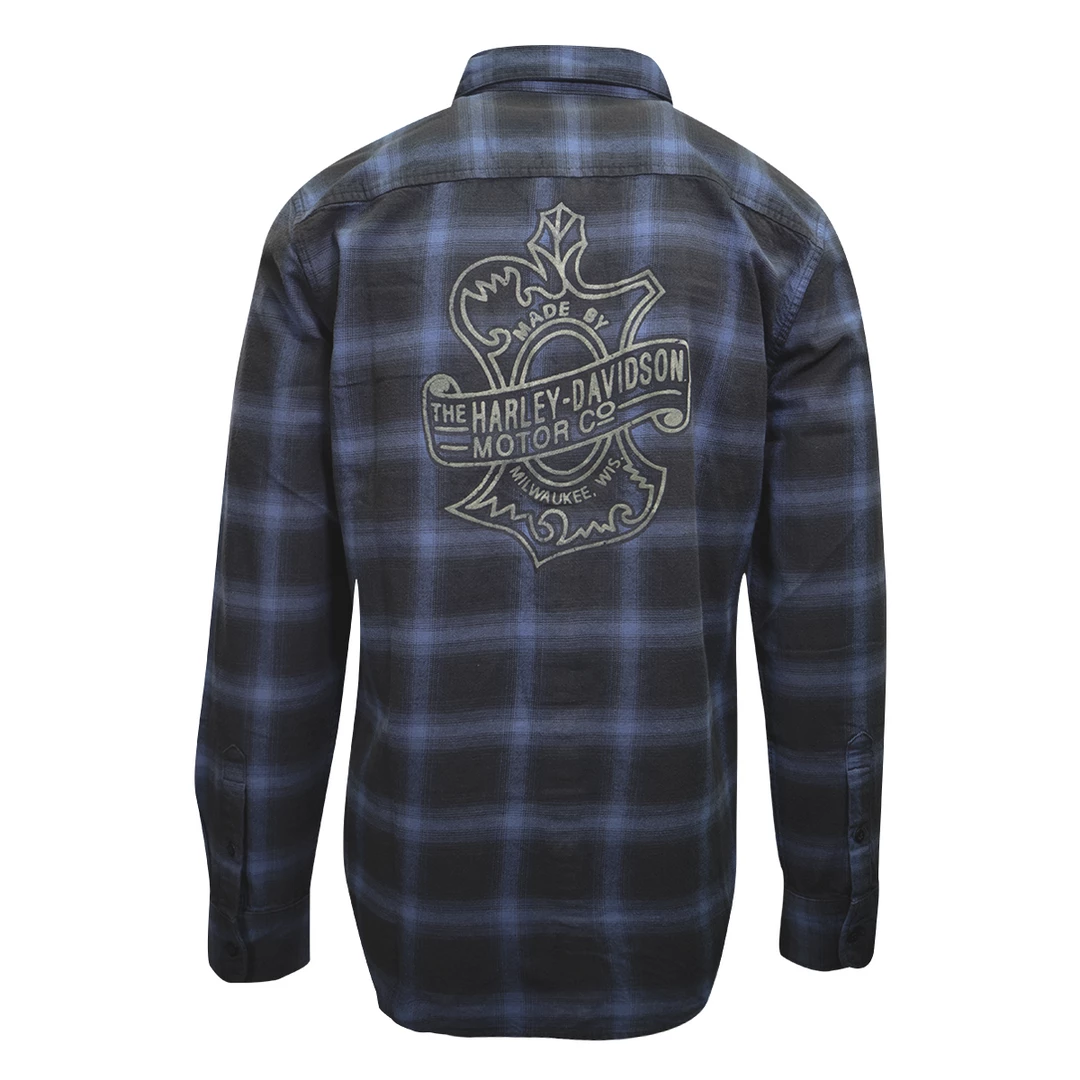 Harley-Davidson Men's Slim Fit Classic Blue Plaid L/S Woven Shirt (S12) 5 Harley-Davidson Men's Slim Fit Classic Blue Plaid L/S Woven Shirt (S12)