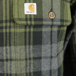 Carhartt Men's Olive Green Black Grey Plaid Slim Fit L/S Flannel Shirt (S10) New Arrivals