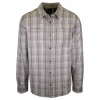 PrAna Men's Light Grey Maroon Plaid L/S Woven Shirt (S52) 1 PrAna Men's Light Grey Maroon Plaid L/S Woven Shirt (S52)