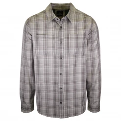 PrAna Men's Light Grey Maroon Plaid L/S Woven Shirt (S52)
