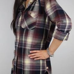 Carhartt Women's Maroon Purple Navy Cream Plaid Hooded L/S Woven Shirt Flannels