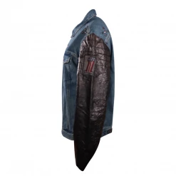 Harley-Davidson Women's Blue Denim Leather Sleeves Button Up Jacket