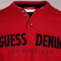 Guess Men's Red Simion Solid Henley L/S T-Shirt (Size Large) Mens