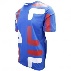 FILA Men's Azure Blue Red White Letters S/S T-Shirt (S02A)