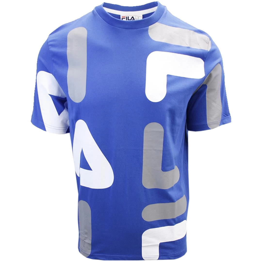 FILA Men's Blue Grey White Letters S/S T-Shirt (S02B) 3 FILA Men's Blue Grey White Letters S/S T-Shirt (S02B)