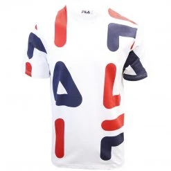Spotted Clothing FILA Men's White Red Navy Letters S/S T-Shirt (S02D) (Size S)