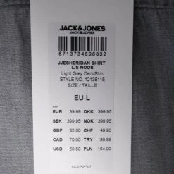 Jack & Jones Men's Light Grey Denim Slim Sheridan L/S Shirt