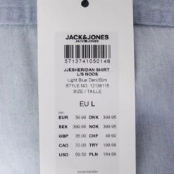 Jack & Jones Men's Light Blue Denim Slim Sheridan L/S Shirt