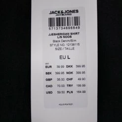 Jack & Jones Men's Black Denim Slim Sheridan L/S Shirt