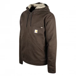 Mens Carhartt Men's Dark Brown Full Zip Hooded Sherpa-Lined Jacket (S15)