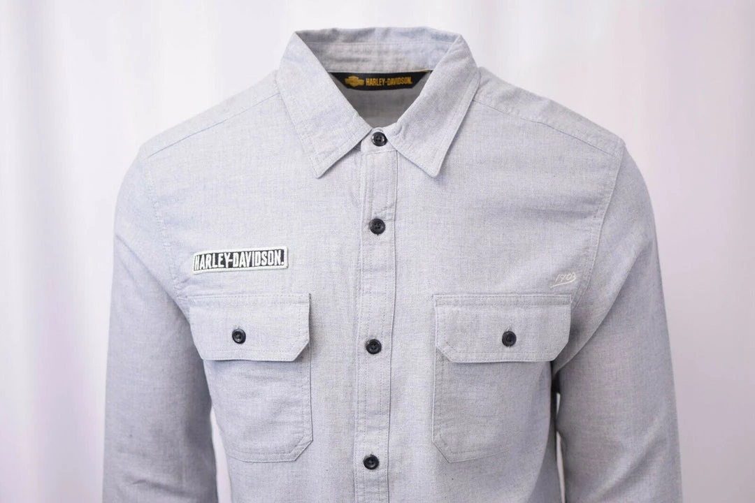 Harley-Davidson Men's Slim Fit Light Grey L/S Woven 150 7 Harley-Davidson Men's Slim Fit Light Grey L/S Woven 150