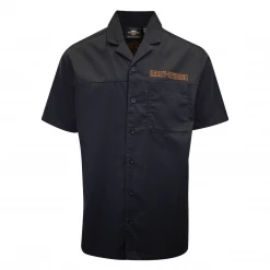 Harley-Davidson Men's Black Orange Chain Stitched S/S Woven Shirt (S33)
