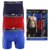 Nautica Men's 3 Pack Blue, Red Anchors, Navy Blue Stretch Boxer Briefs