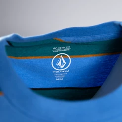 Volcom Men's Blue Green Gold Black Striped S/S T-Shirt (S14)