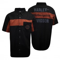 Harley-Davidson Men's Black Orange Block S/S Woven Shirt (S08)