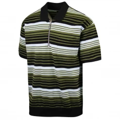 OBEY Men's Olive Blue Black Striped Zip S/S Polo Shirt (S26)