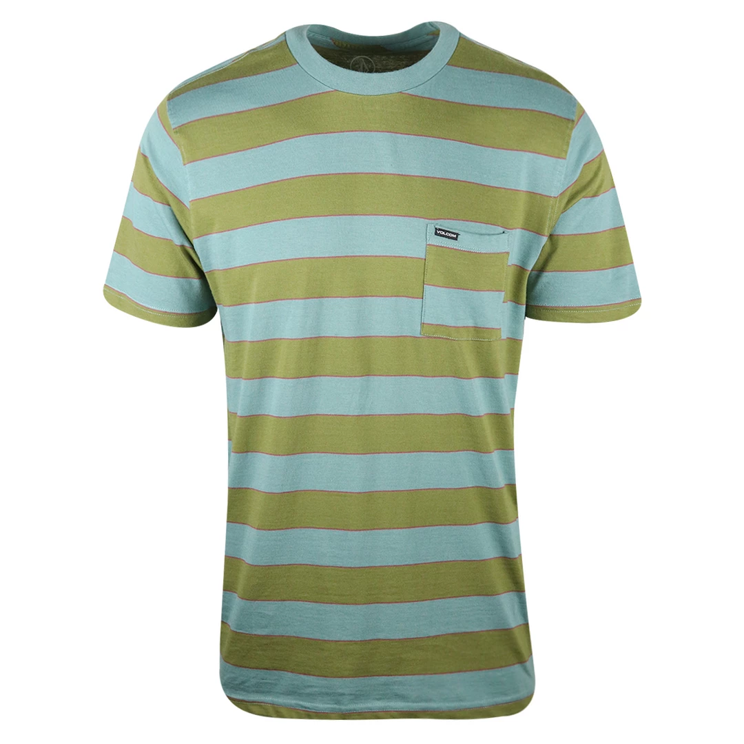 Volcom Men's Olive Green & Light Blue Striped S/S T-Shirt (S56) 3 Volcom Men's Olive Green & Light Blue Striped S/S T-Shirt (S56)