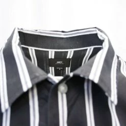 OBEY Men's Black & Indigo Vertical Striped S/S Woven S09
