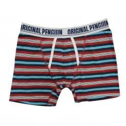 Original Penguin Men's 3 Pack Maroon Black Light Blue Striped Boxer Brief