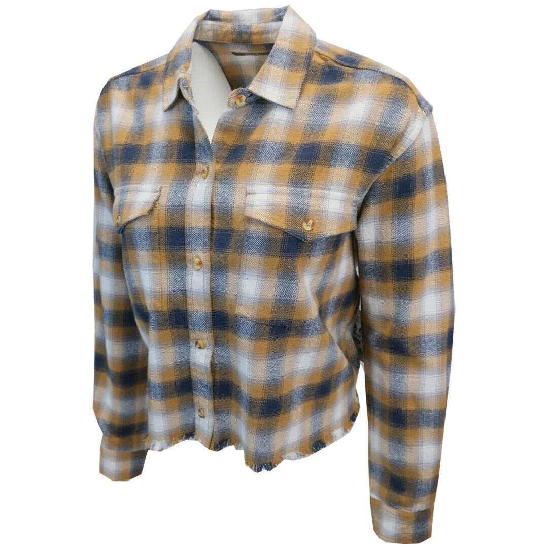 Spotted Clothing OBEY Women's Brown Navy White Plaid Crop L/S Shirt (S06) 4 Spotted Clothing OBEY Women's Brown Navy White Plaid Crop L/S Shirt (S06)