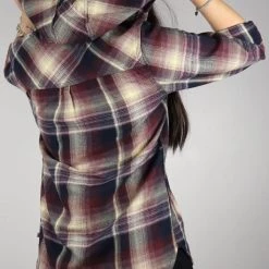 Carhartt Women's Maroon Purple Navy Cream Plaid Hooded L/S Woven Shirt Flannels