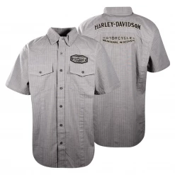 Harley-Davidson Men's Grey Vertical Striped S/S Woven Shirt (S24)
