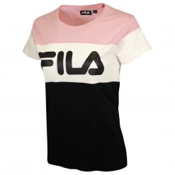 FILA Women's Cream & Pink Three Tone Logo S/S T-Shirt