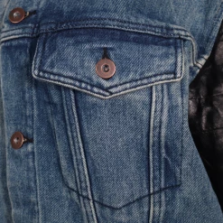 Harley-Davidson Women's Blue Denim Leather Sleeves Button Up Jacket