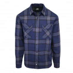 Dickies Men's Navy Blue & Black Plaid Brownsburg L/S Flannel Shirt (S08)