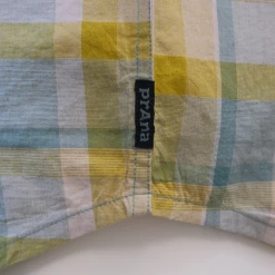 PrAna Men's Mustard Yellow Turquoise Plaid S/S Woven Shirt (S24)
