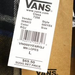 VANS Men's Mustard Yellow, Black, Blue Plaid Lopes Hooded L/S Flannel Shirt