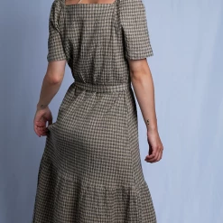 Levi's Women's Light Brown Black Boat Neck Plaid S/S Wrap Dress