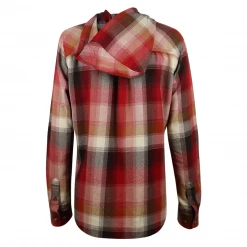 Woven Shirts Carhartt Women's True Red Dark Brown Cream Plaid Hooded L/S Woven Shirt