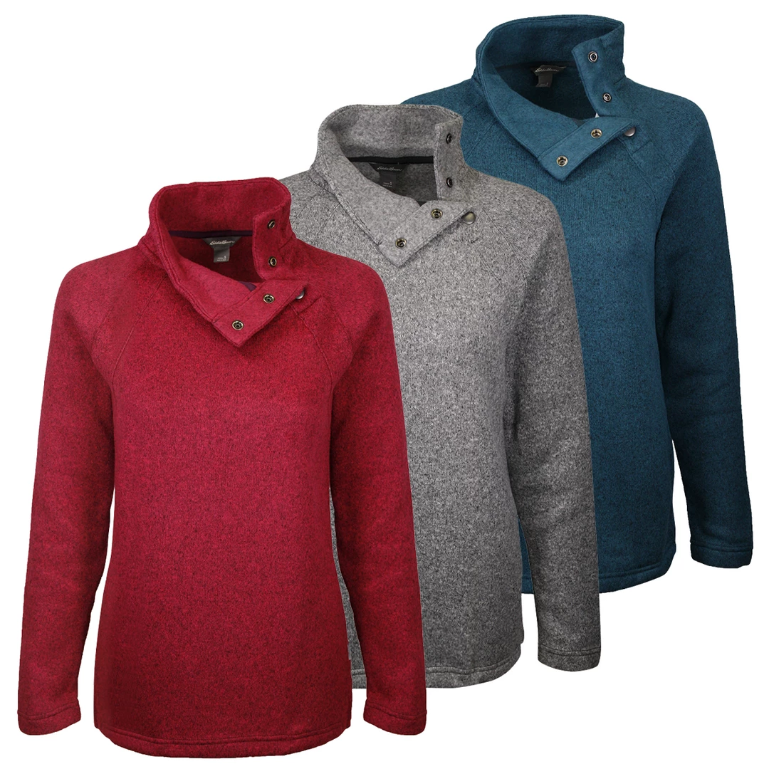 Clearance Eddie Bauer Women's Three Snap On Button Mock Neck Sweater (S04) 3 Clearance Eddie Bauer Women's Three Snap On Button Mock Neck Sweater (S04)