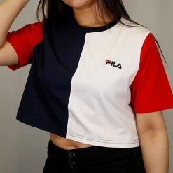 FILA Women's Navy Blue Three-Tone Cropped S/S T-Shirt (S03)