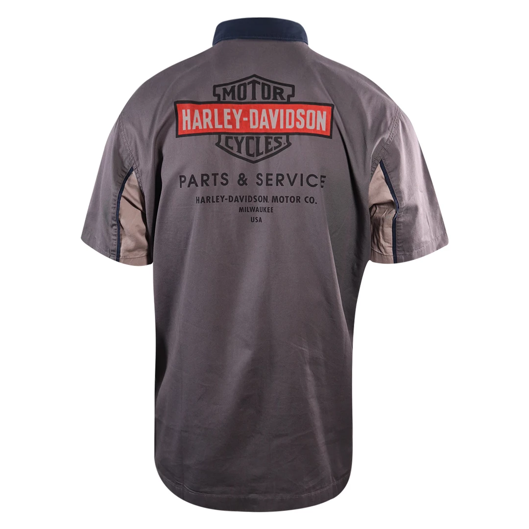 Harley-Davidson Men's Navy Collar Grey Two Tone S/S Woven Shirt (S25) 6 Harley-Davidson Men's Navy Collar Grey Two Tone S/S Woven Shirt (S25)