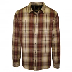 PrAna Men's Red Brown Gold Cream Plaid L/S Woven Shirt (S56)