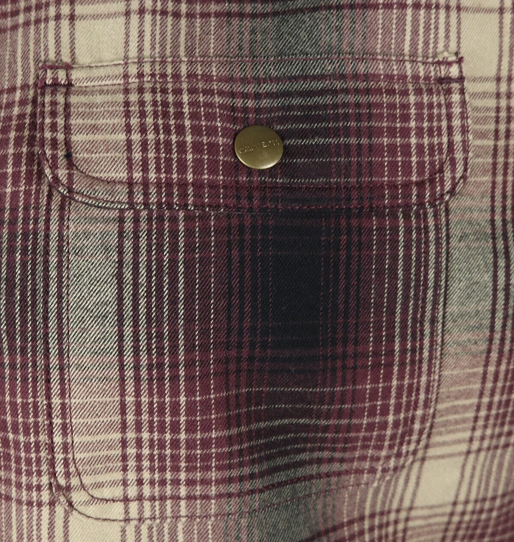 Carhartt Women's Wine Black Cream Plaid Snap On Button Sherpa Lined Shirt Jacket 10 Carhartt Women's Wine Black Cream Plaid Snap On Button Sherpa Lined Shirt Jacket