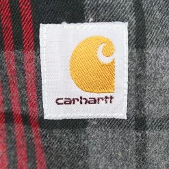 Carhartt Men's Bright Red, Black, Gray Plaid Snap Front Sherpa-Lined L/S Jacket