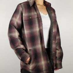 Carhartt Women's Wine Black Cream Plaid Snap On Button Sherpa Lined Shirt Jacket 15 Carhartt Women's Wine Black Cream Plaid Snap On Button Sherpa Lined Shirt Jacket