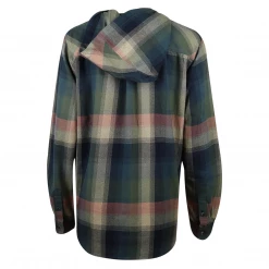 Carhartt Women's Navy Blue Munsell Sage Bisque Plaid Hooded L/S Woven Shirt