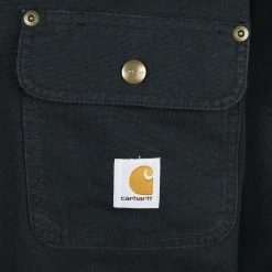 Carhartt Men's Black Flannel Lined Snap On Button Collared L/S Jacket