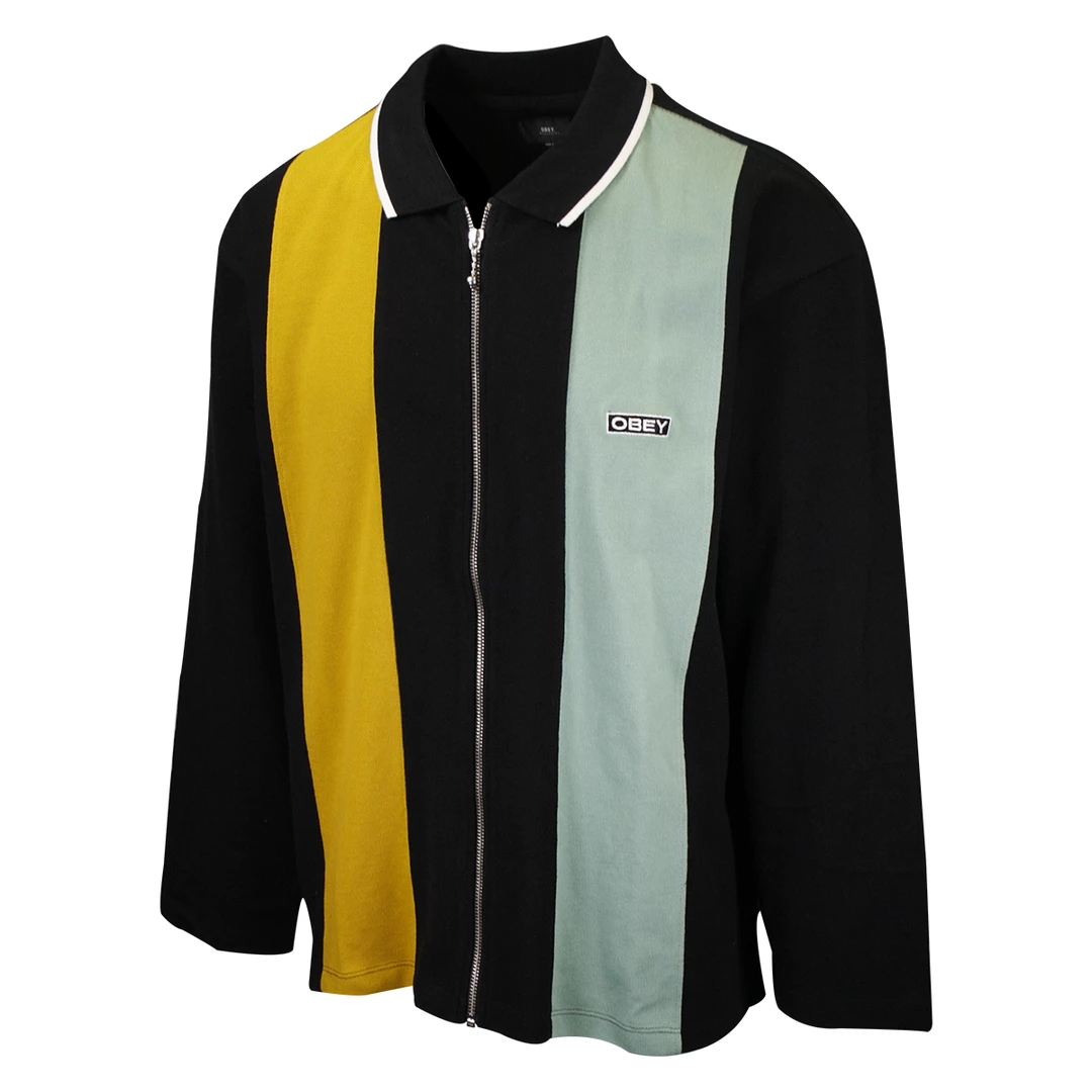 OBEY Men's Yellow Black Green Full Zip L/S Polo Shirt 4 OBEY Men's Yellow Black Green Full Zip L/S Polo Shirt