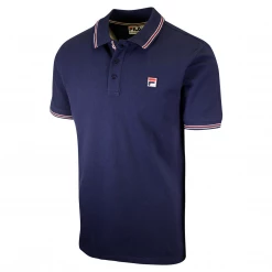 FILA Men's Navy Blue Ribbed Button F-Box S/S Polo T-Shirt (S35)
