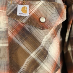 Carhartt Men's Brown Autumn Orange Cream Plaid Snap Front L/S Woven Shirt (S04) New Arrivals 11 Carhartt Men's Brown Autumn Orange Cream Plaid Snap Front L/S Woven Shirt (S04) New Arrivals