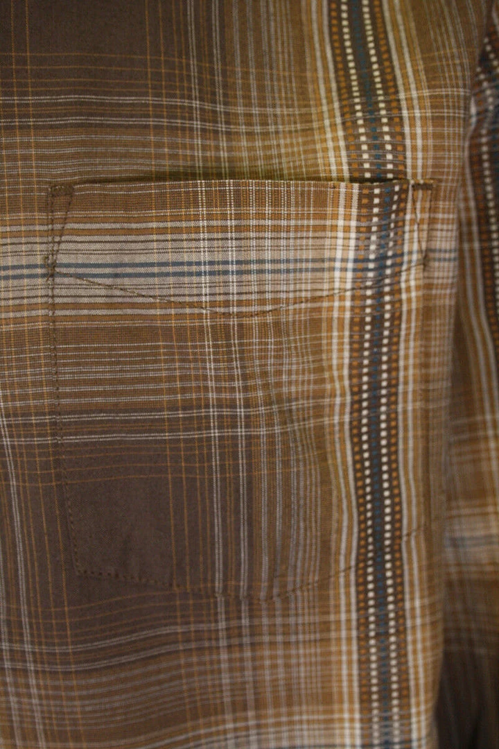 PrAna Men's Brown Orange Blue Plaid L/S Woven Shirt (S63) 6 PrAna Men's Brown Orange Blue Plaid L/S Woven Shirt (S63)