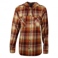 Flannels Carhartt Women's Barn Red Orange Beige Plaid Hooded L/S Woven Shirt